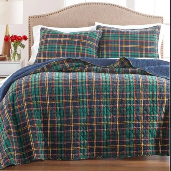 Martha Stewart Collection Collegiate Plaid Cotton Full/Queen Quilt w/one sham - Picture 1 of 5